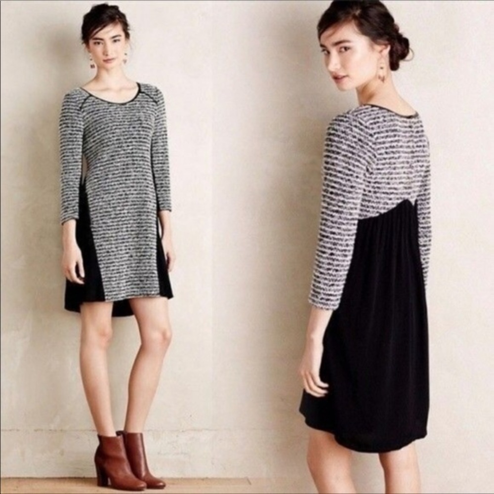 Maeve Tweed Dress with faux leather trim & Pockets